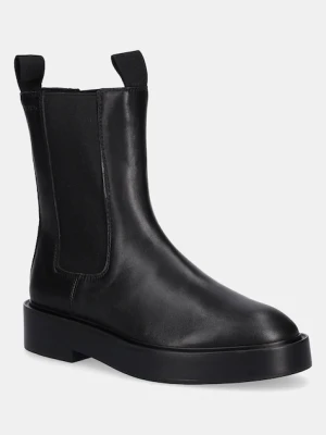 Calvin Klein sztyblety skórzane CONVATE WELT CHELSEA LTH damskie kolor czarny na płaskim obcasie YW0YW01905