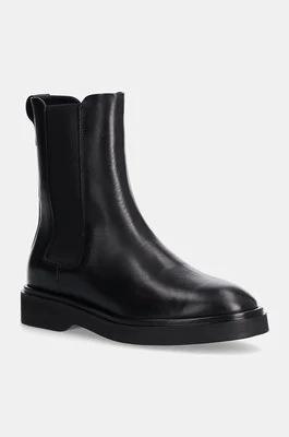 Calvin Klein sztyblety skórzane FLAT CHELSEA BOOT LTH damskie kolor czarny na płaskim obcasie HW0HW02180