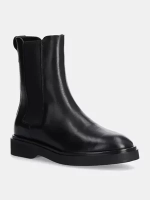 Calvin Klein sztyblety skórzane FLAT CHELSEA BOOT LTH damskie kolor czarny na płaskim obcasie HW0HW02180