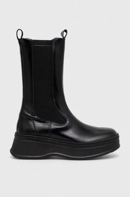 Calvin Klein sztyblety skórzane PITCHED CHELSEA BOOT damskie kolor czarny na platformie HW0HW01686