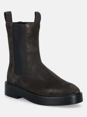 Calvin Klein sztyblety zamszowe CONVAVE WELT CHESEA SUEDE damskie kolor brązowy na płaskim obcasie YW0YW01969