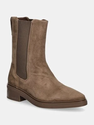 Calvin Klein sztyblety zamszowe HEEL CHELSEA BOOT 30 SUE damskie kolor brązowy na płaskim obcasie HW0HW02191