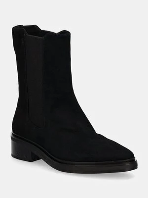 Calvin Klein sztyblety zamszowe HEEL CHELSEA BOOT 30 SUE damskie kolor czarny na płaskim obcasie HW0HW02191