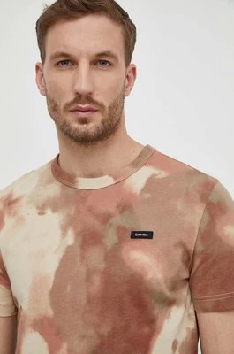 Calvin Klein t-shirt bawełniany męski kolor beżowy wzorzysty