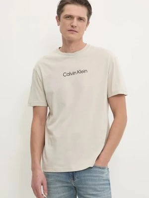 Calvin Klein t-shirt bawełniany męski kolor beżowy wzorzysty