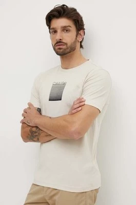 Calvin Klein t-shirt bawełniany męski kolor beżowy z aplikacją K10K113107