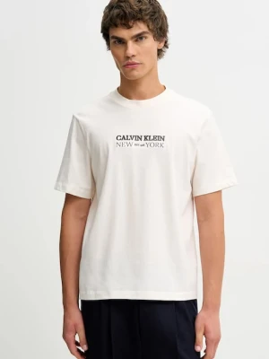 Calvin Klein t-shirt bawełniany męski kolor beżowy z aplikacją LV04RE833G