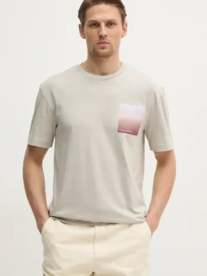 Calvin Klein t-shirt bawełniany męski kolor beżowy z nadrukiem K10K114164