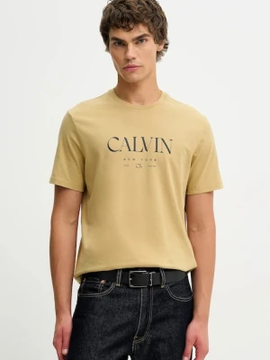 Calvin Klein t-shirt bawełniany męski kolor beżowy z nadrukiem LV04RE807G