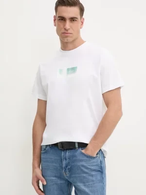 Calvin Klein t-shirt bawełniany męski kolor biały z nadrukiem K10K114174