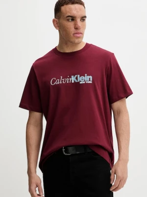 Calvin Klein t-shirt bawełniany męski kolor bordowy z nadrukiem LV04RD822G