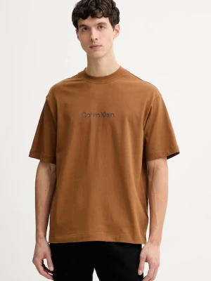 Calvin Klein t-shirt bawełniany męski kolor brązowy z nadrukiem LV040HM228
