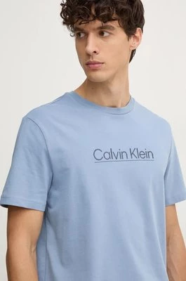 Calvin Klein t-shirt bawełniany męski kolor niebieski z aplikacją K10K113587