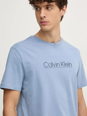 Calvin Klein t-shirt bawełniany męski kolor niebieski z aplikacją K10K113587