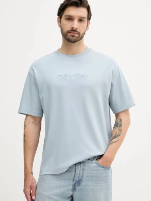 Calvin Klein t-shirt bawełniany męski kolor niebieski z aplikacją LV04LC206G