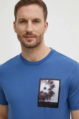 Calvin Klein t-shirt bawełniany męski kolor niebieski z nadrukiem K10K112492