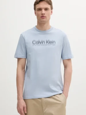 Calvin Klein t-shirt bawełniany męski kolor niebieski z nadrukiem K10K114149