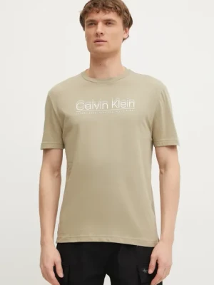 Calvin Klein t-shirt bawełniany męski kolor zielony z nadrukiem K10K114149
