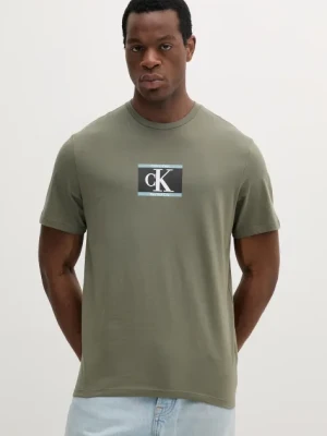 Calvin Klein t-shirt bawełniany męski kolor zielony z nadrukiem LV04RC854G