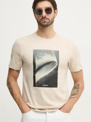 Calvin Klein t-shirt męski kolor beżowy z nadrukiem K10K113797
