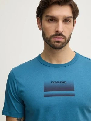 Calvin Klein t-shirt męski kolor turkusowy z nadrukiem K10K113803