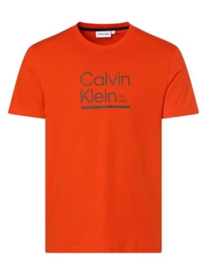 Calvin Klein T-shirt męski Mężczyźni Bawełna pomarańczowy nadruk,