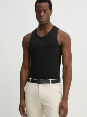Calvin Klein t-shirt z domieszką lnu kolor czarny KM0KM01139
