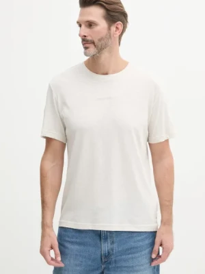Calvin Klein t-shirt z domieszką lnu męski kolor beżowy z nadrukiem KM0KM01138