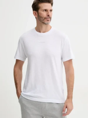 Calvin Klein t-shirt z domieszką lnu męski kolor biały z nadrukiem KM0KM01138