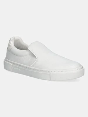 Calvin Klein tenisówki skórzane CUPSOLE SLIP ON - WOVEN LTH damskie kolor biały HW0HW02297