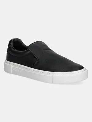 Calvin Klein tenisówki skórzane CUPSOLE SLIP ON - WOVEN LTH damskie kolor czarny HW0HW02297