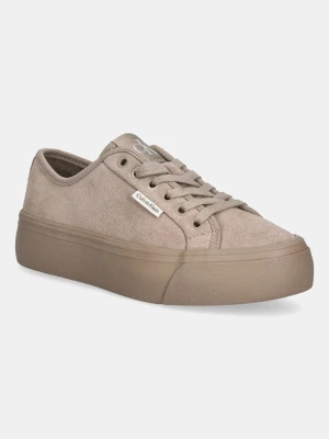 Calvin Klein tenisówki zamszowe VULC FLATF LACE UP SUE/WL CK kolor beżowy YW0YW02000