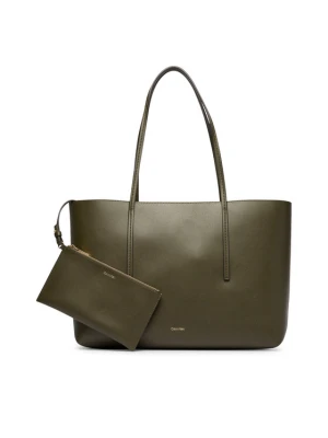 Calvin Klein Torebka Foil Logo Tote W / Pouch LV04F3274G Zielony ciemny
