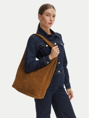 Calvin Klein Torebka Slouchy Suede Leather Medium Bag LV04F3597G Brązowy