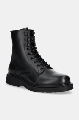 Calvin Klein trapery skórzane LACE UP BOOT W/ ZIP LTH męskie kolor czarny HM0HM01575