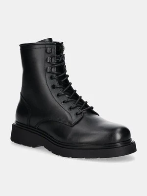 Calvin Klein trapery skórzane LACE UP BOOT W/ ZIP LTH męskie kolor czarny HM0HM01575