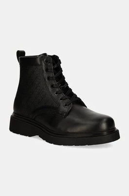 Calvin Klein trapery skórzane LACE UP BOOT W/ ZIP MONO męskie kolor czarny HM0HM01580