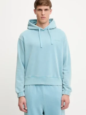 Calvin Klein Underwear bluza lounge męska kolor turkusowy z kapturem gładka LV00NM2894