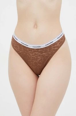 Calvin Klein Underwear stringi kolor brązowy z koronki