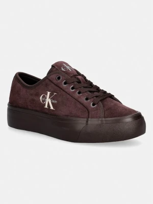 Calvin Klein VULC FLATF LACEUP SUEDE sneakersy damskie zamszowe brązowy