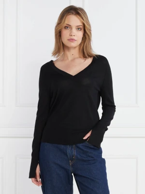 Calvin Klein Wełniany sweter EXTRA FINE V-NK | Regular Fit czarny