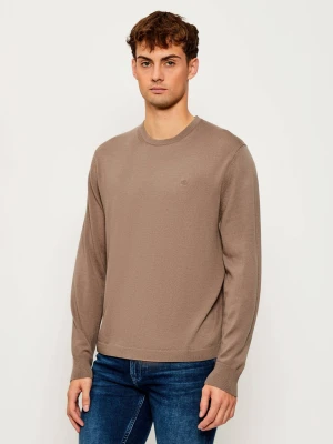 Calvin Klein Wełniany sweter | Regular Fit beżowy