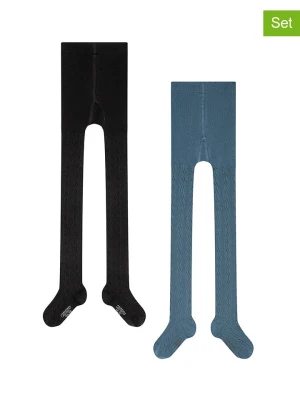 camano Rajstopy (2 pary) w kolorze błękitnym i czarnym rozmiar: 122/128
