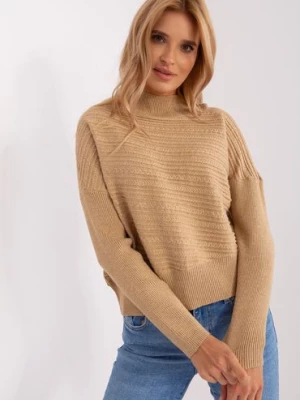 Camelowy damski sweter asymetryczny z wełnaą
