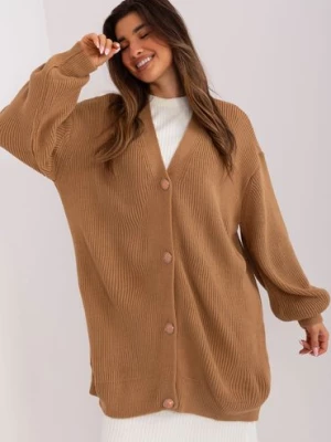 Camelowy rozpinany sweter oversize z guzikami BADU