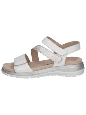 Caprice Skórzane sandały w kolorze srebrno-białym na koturnie rozmiar: 39