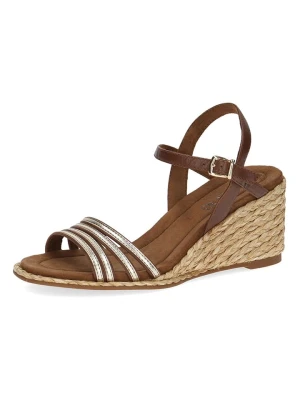 Caprice Skórzane sandały w kolorze złoto-brązowym na koturnie rozmiar: 40