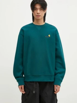 Carhartt WIP bluza American Script Sweat męska kolor turkusowy z aplikacją I025475.2M1XX