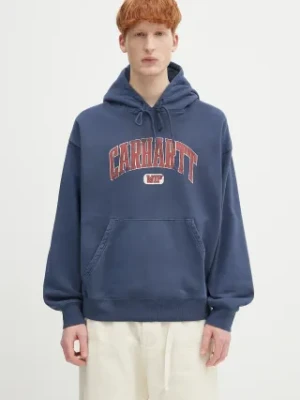 Carhartt WIP bluza bawełniana dziecięca Hooded Library Sweat męska kolor granatowy z kapturem z nadrukiem I034726.E7GD