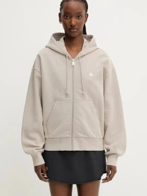 Carhartt WIP bluza bawełniana Hooded Casey Jacket damska kolor beżowy z kapturem gładka I032642